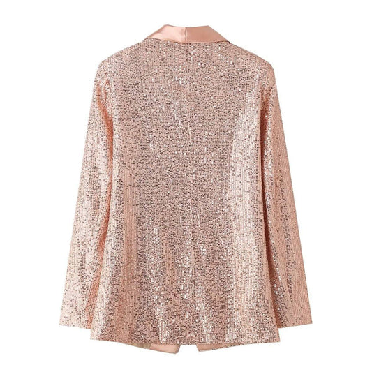 Elegant Mid-Length Sequin Blazer for Women's Winter    