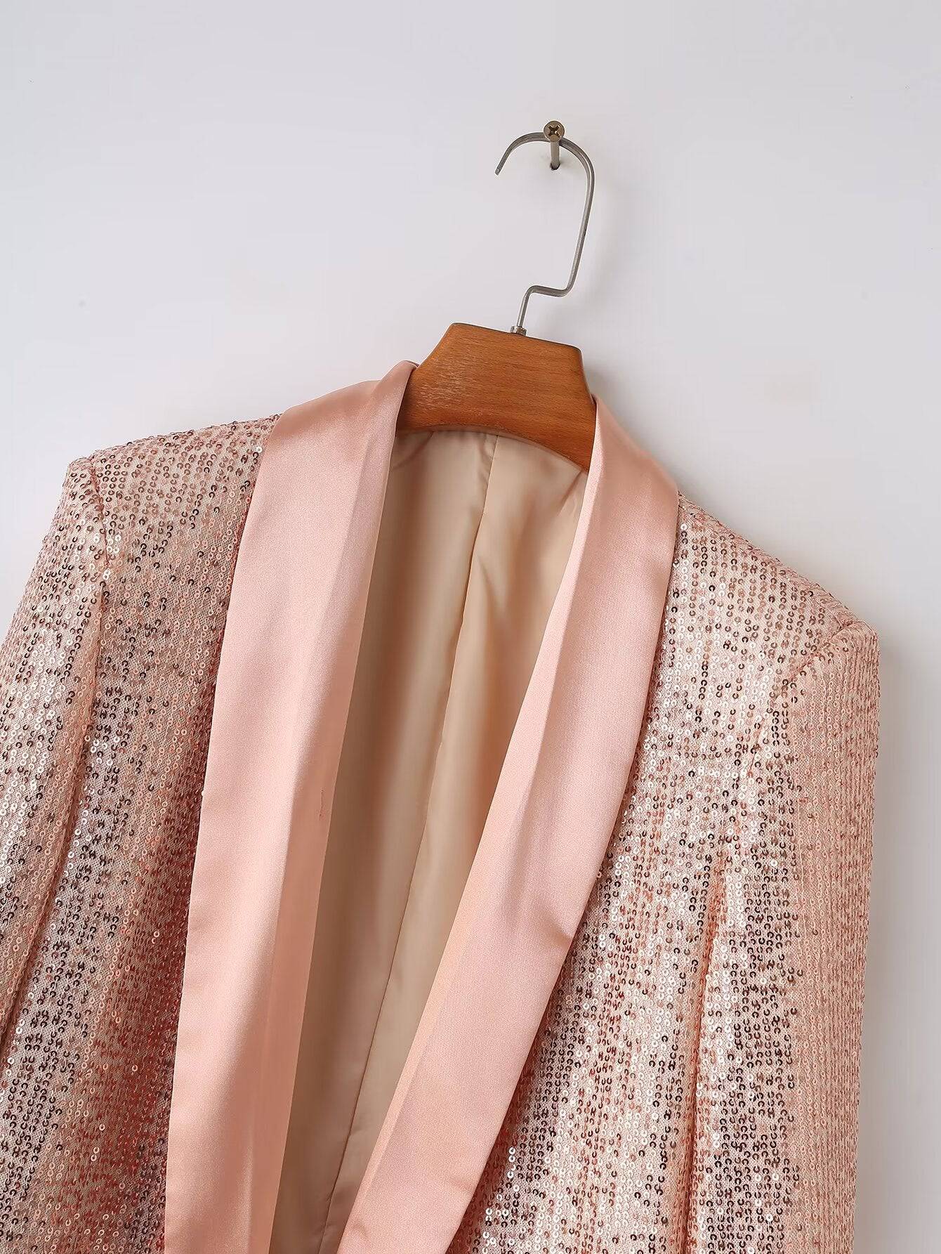 Elegant Mid-Length Sequin Blazer for Women's Winter    