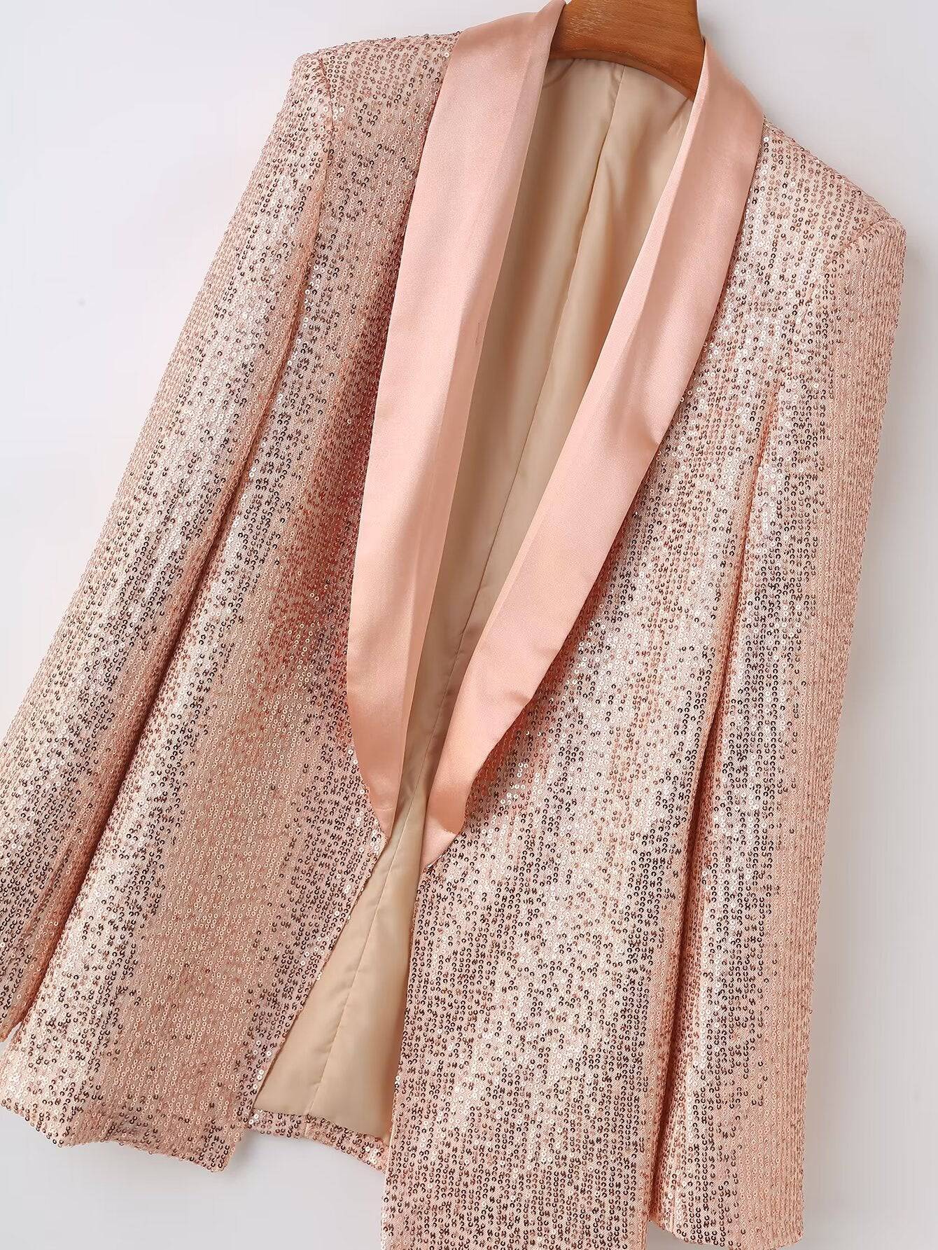 Elegant Mid-Length Sequin Blazer for Women's Winter    