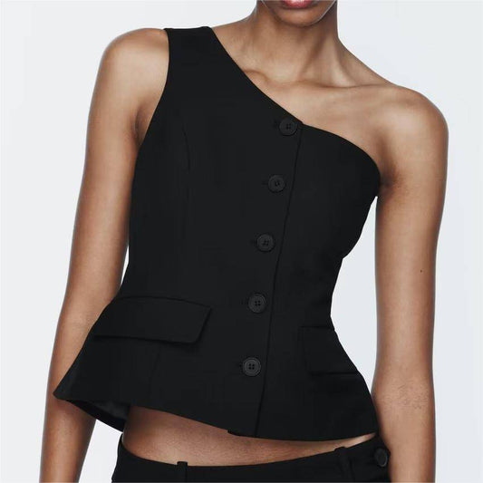 Women's Asymmetrical One-Shoulder Vest - Stylish Slim Fit Outerwear    