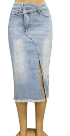 Fashionable Autumn Retro Denim Skirt with Side Slit Stitching    