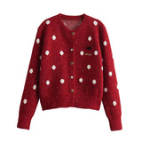 Fashionable Polka Dot Knitted Cardigan Sweater for Women    