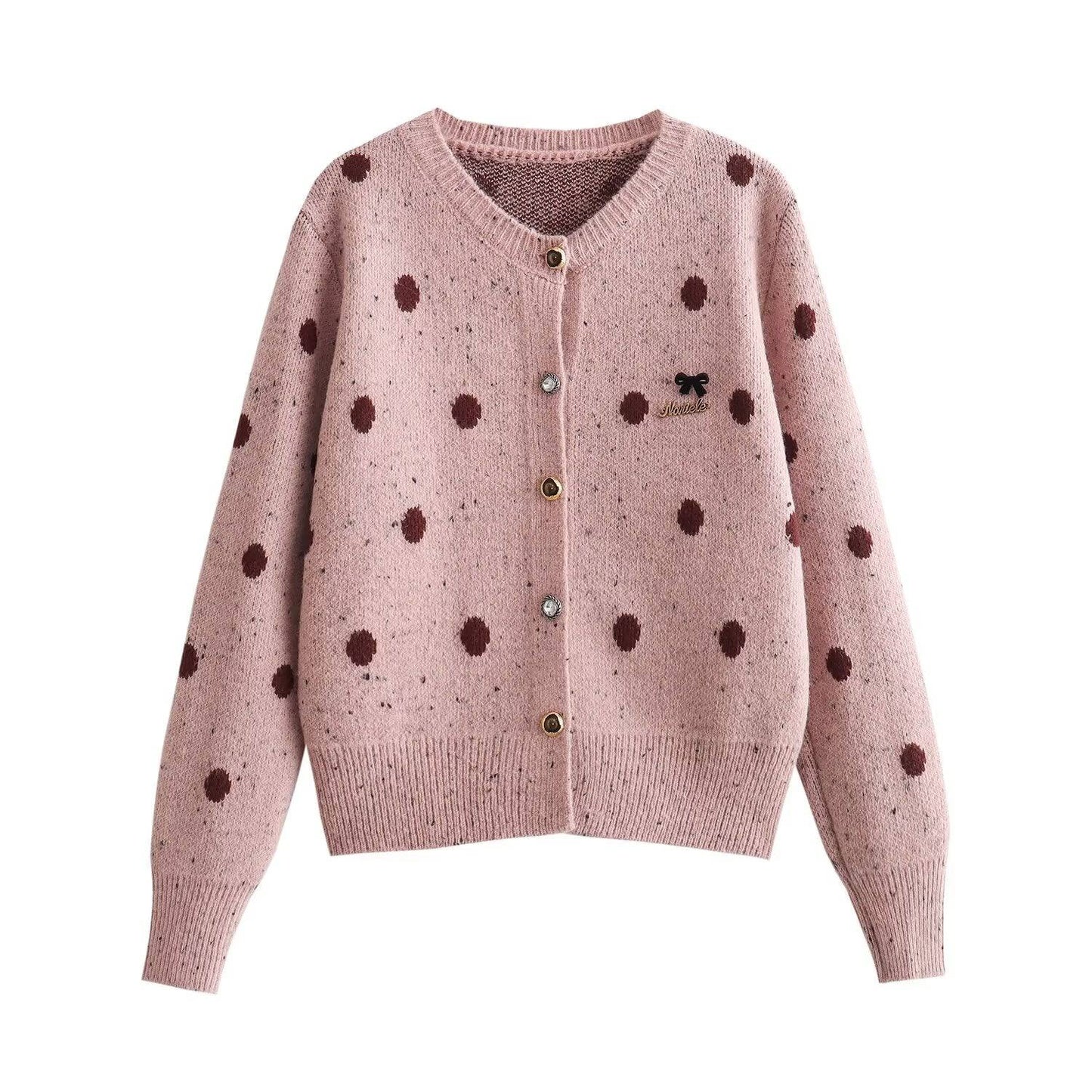 Fashionable Polka Dot Knitted Cardigan Sweater for Women    