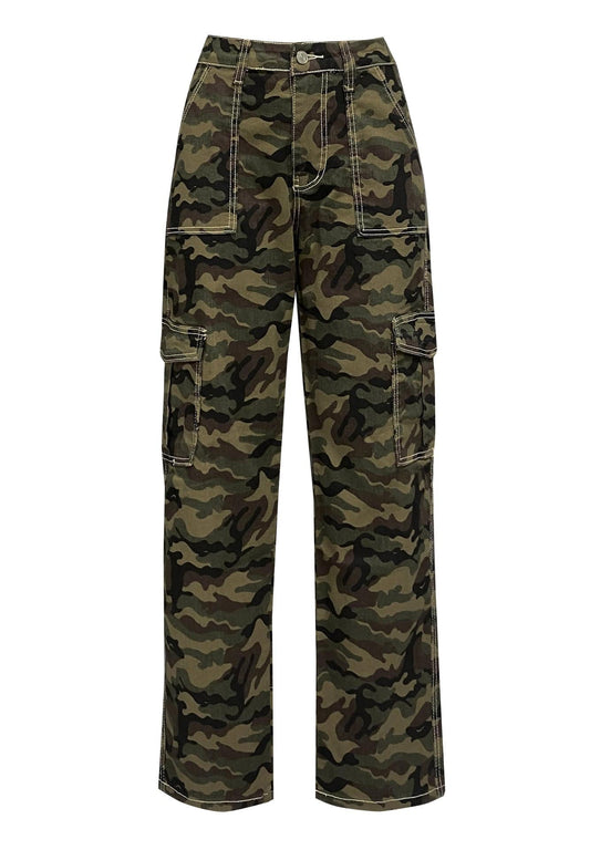 Jeans Women Loose Personality Camouflage Pocket Overalls Fashionable Trousers    