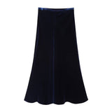 Velvet Midi Skirt with High Waist for Women    