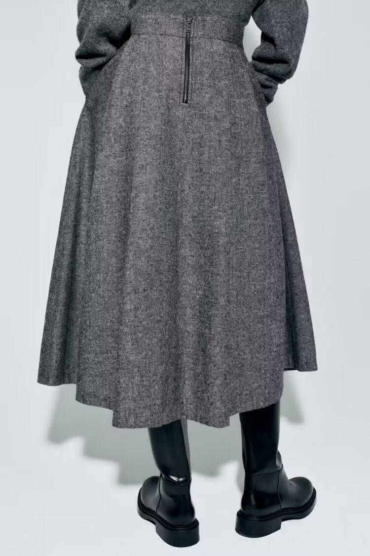 High Rise Loose Fit Woolen A-Line Skirt for Women    