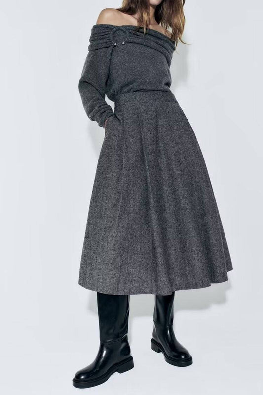 High Rise Loose Fit Woolen A-Line Skirt for Women    