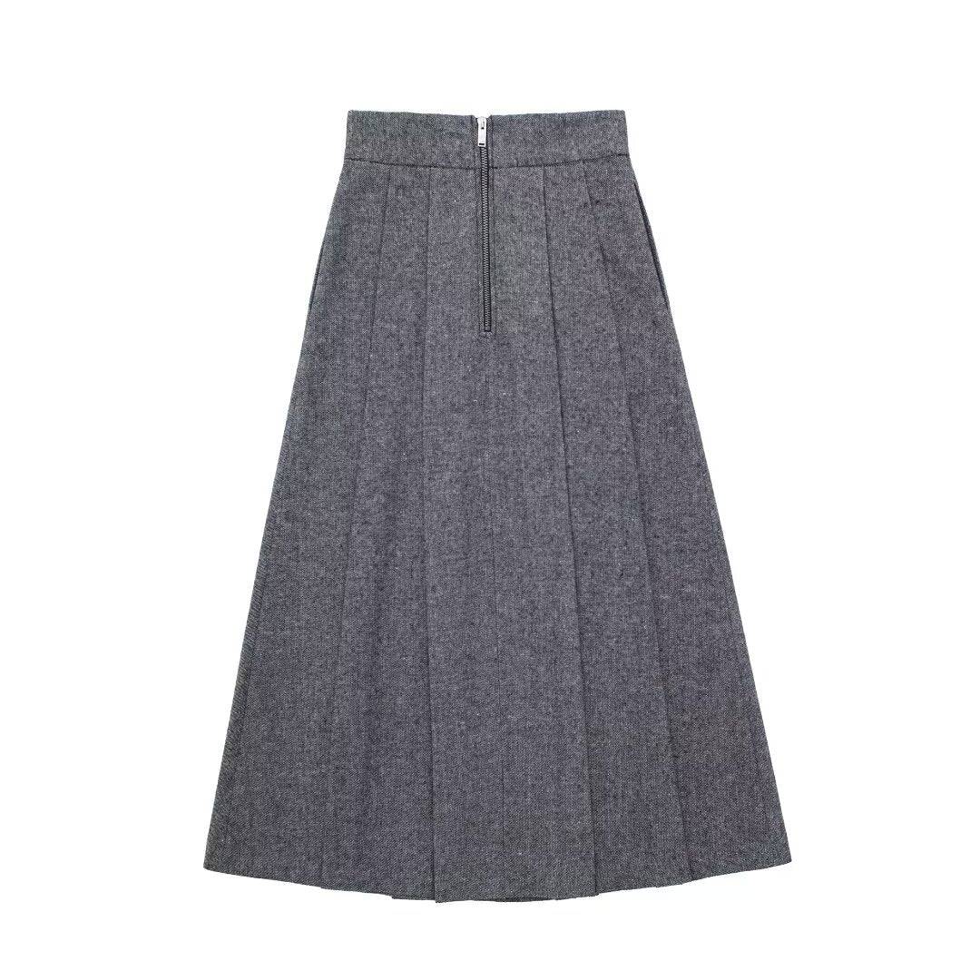 High Rise Loose Fit Woolen A-Line Skirt for Women    