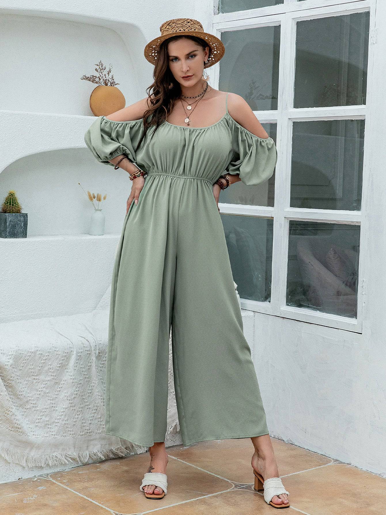 Light Green Sexy Little Suspenders Casual Vacation Jumpsuit    