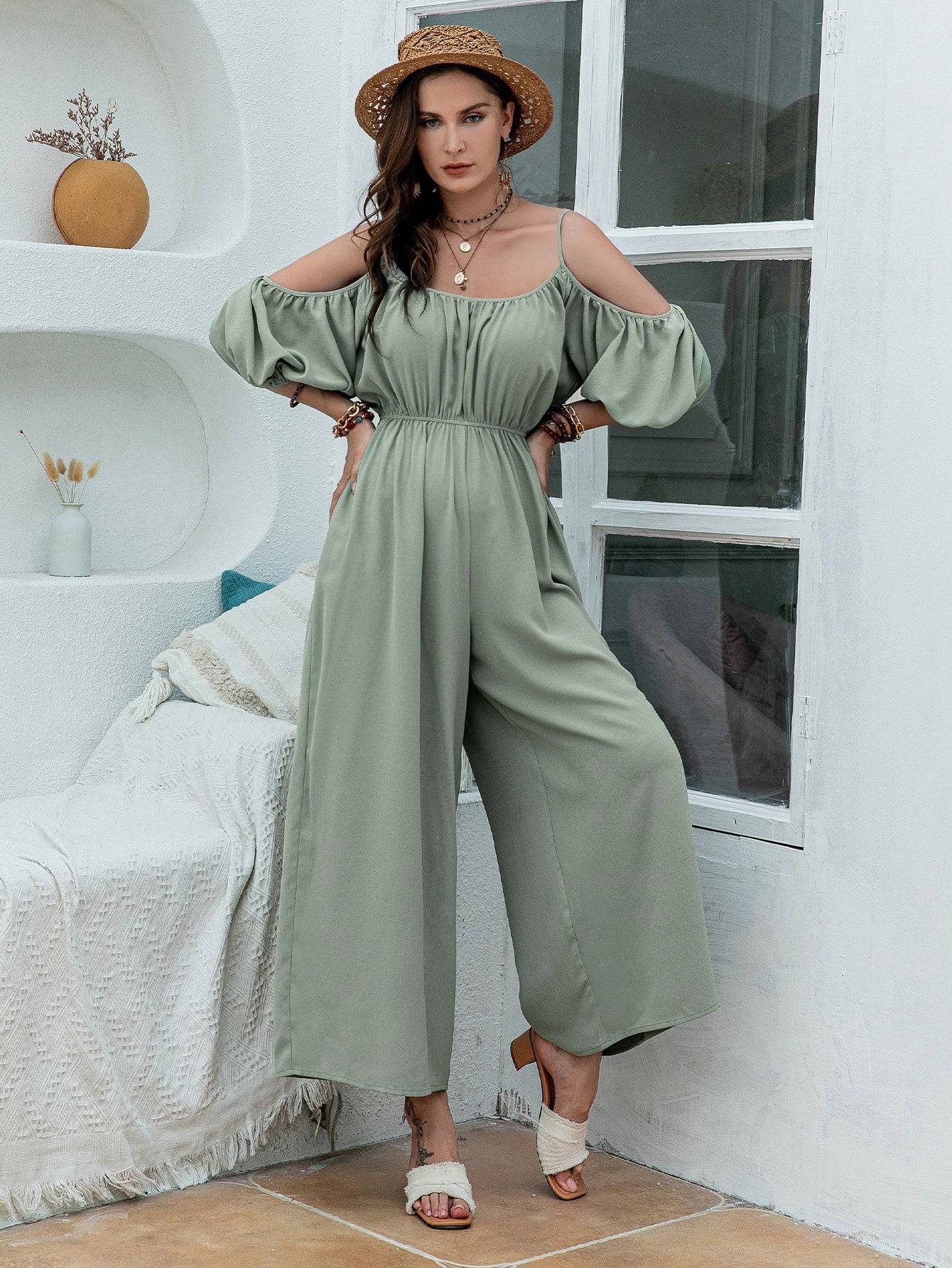 Light Green Sexy Little Suspenders Casual Vacation Jumpsuit    