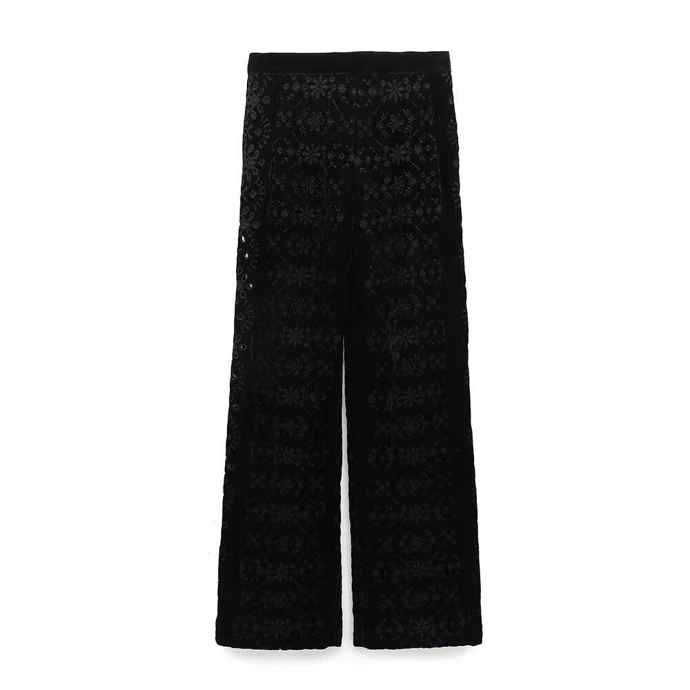 Stylish Embroidered Velvet Pants for Women's Winter Fashion    