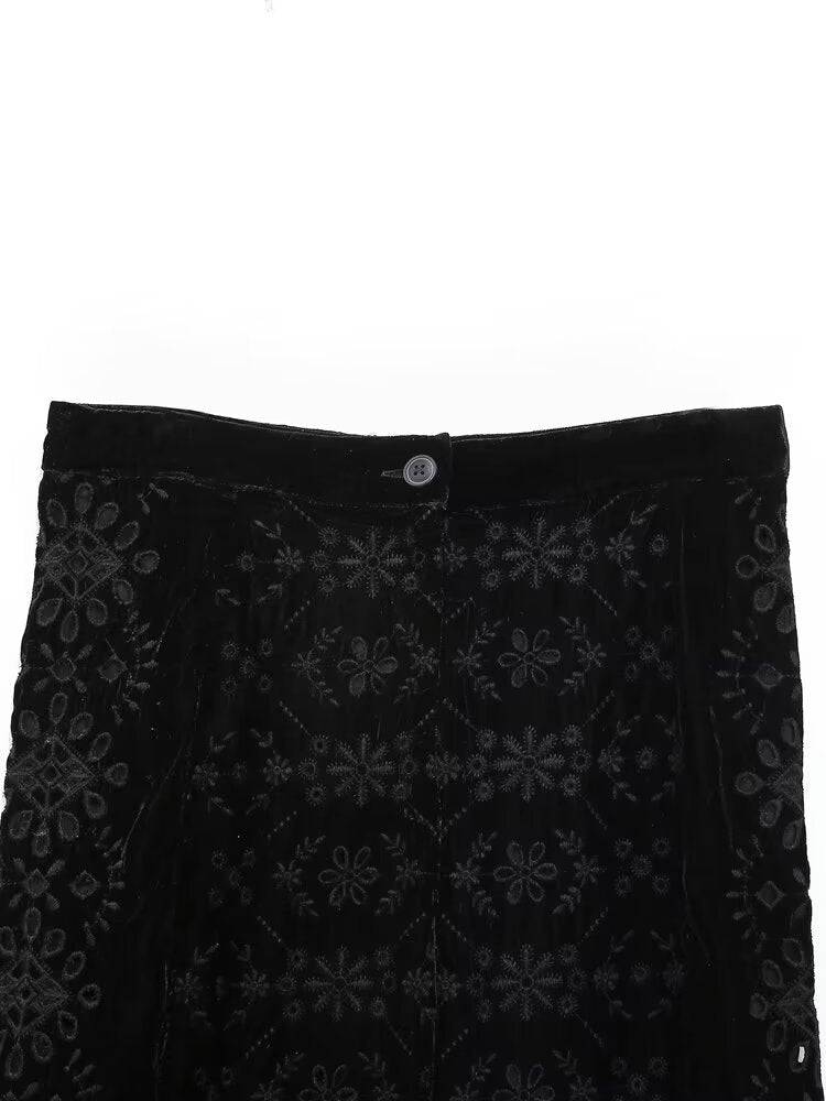 Stylish Embroidered Velvet Pants for Women's Winter Fashion    