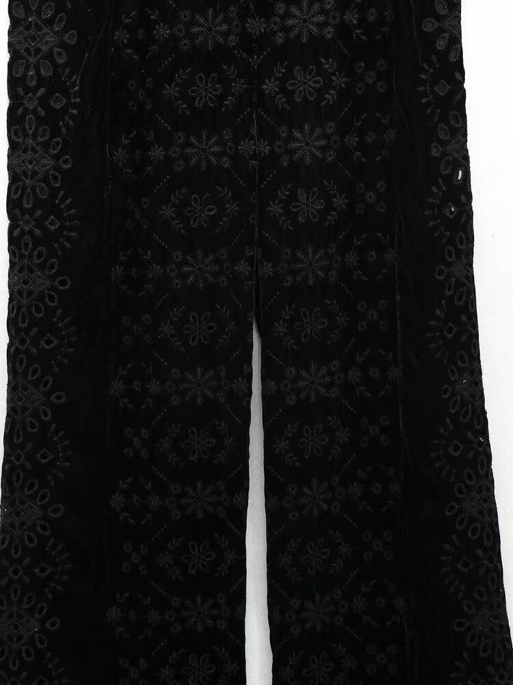 Stylish Embroidered Velvet Pants for Women's Winter Fashion    