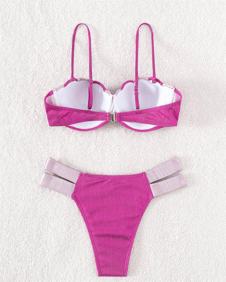 High Waist Striped and Color Block Split Bikini Swimsuit    