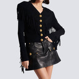 Elegant V-Neck Tassel Cardigan Top Woolen Coat for Women    