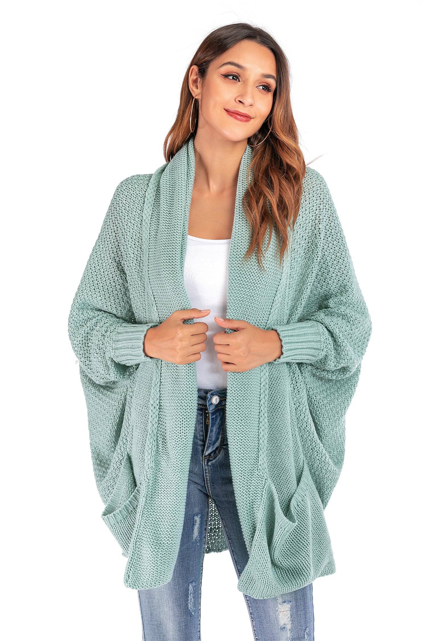 Oversized Knit Cardigan Sweater with Batwing Sleeves for Winter    