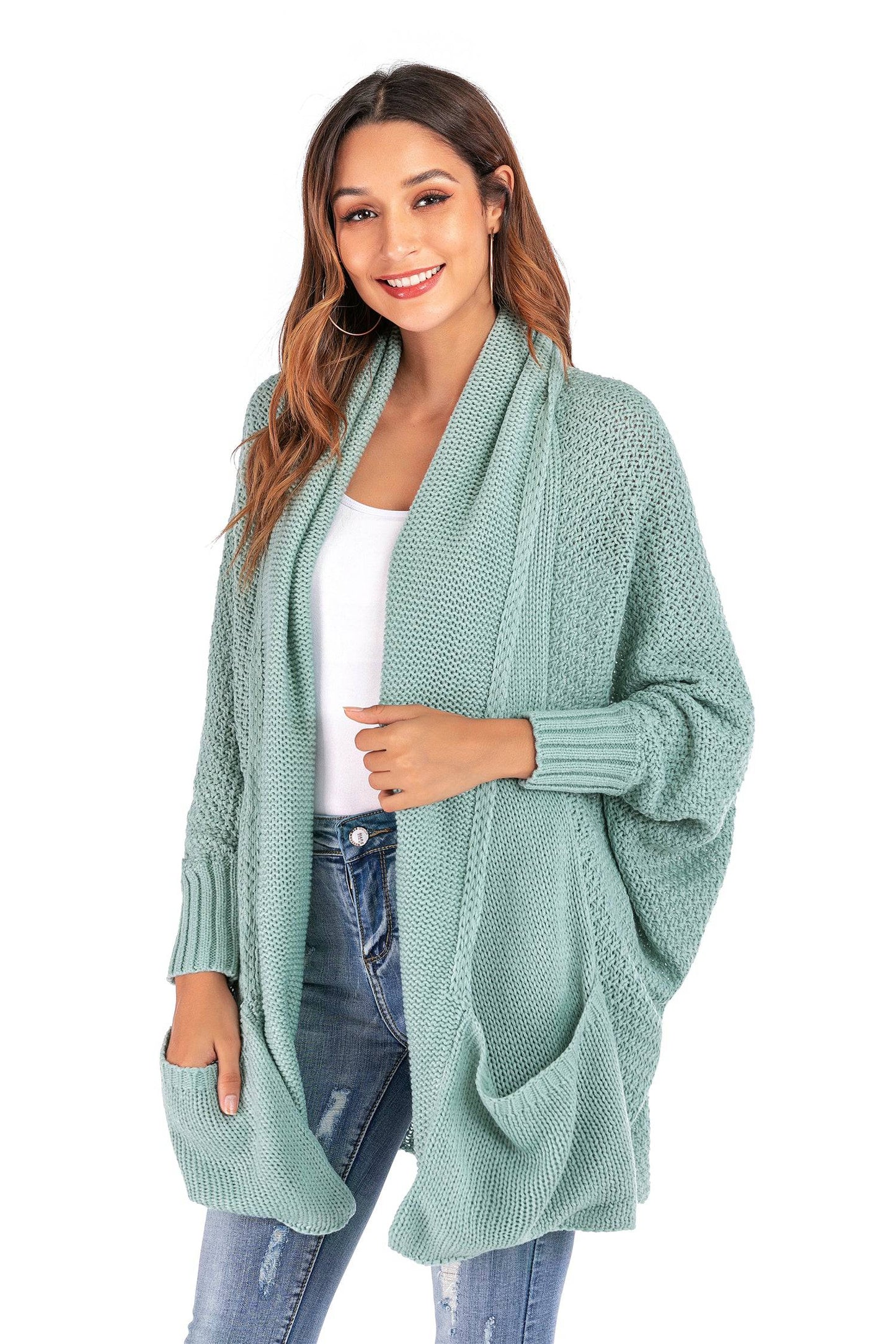 Oversized Knit Cardigan Sweater with Batwing Sleeves for Winter    