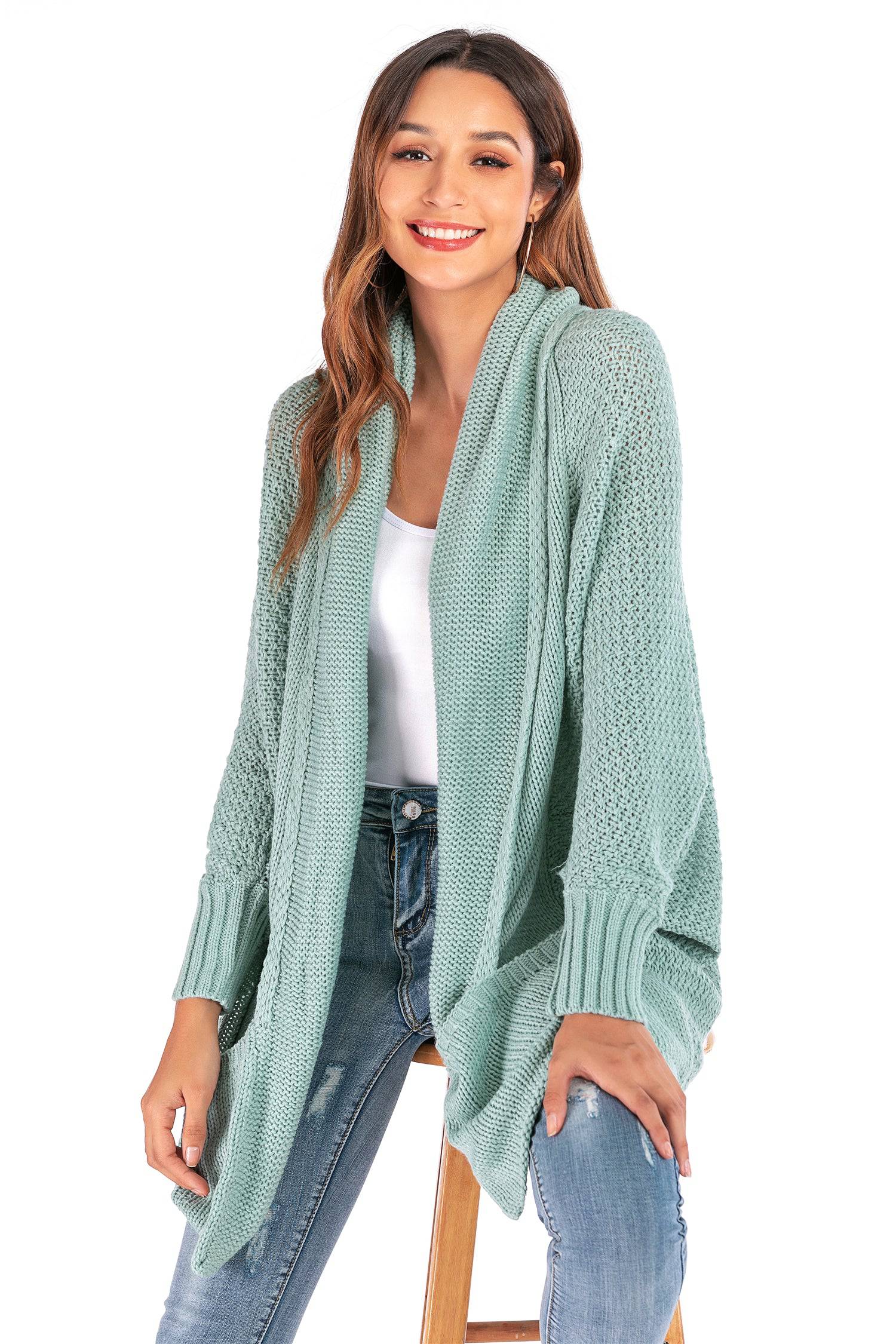 Oversized Knit Cardigan Sweater with Batwing Sleeves for Winter    