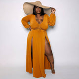 Flattering Plus Size Deep V-Neck Long Sleeve Dress for Spring and Summer    