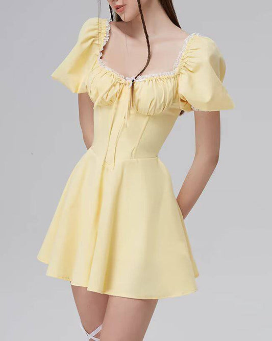 Sexy A-Line Dress with Chest Hollow Out and Tied Waist Corset Detail    