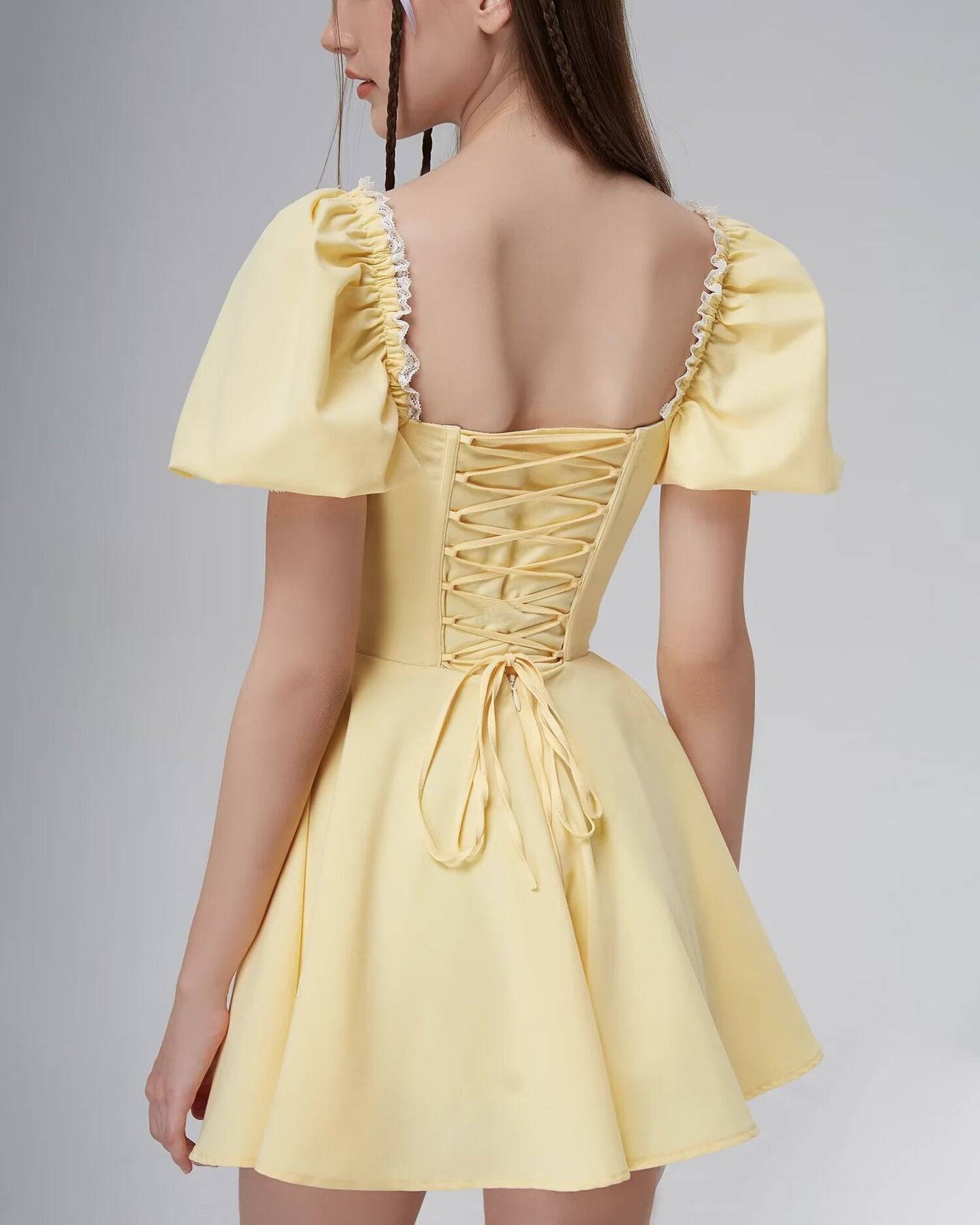 Sexy A-Line Dress with Chest Hollow Out and Tied Waist Corset Detail    