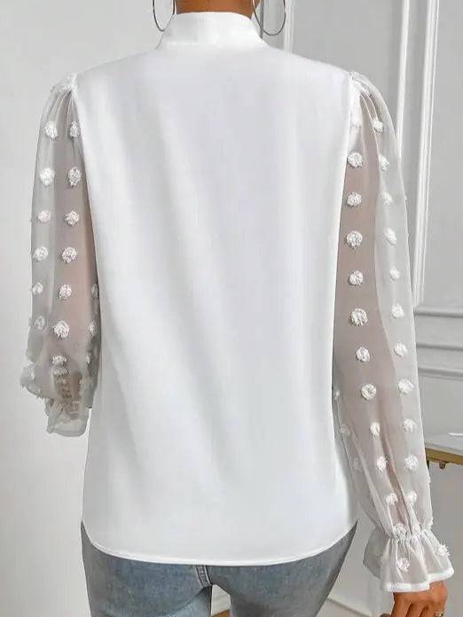 Elegant V-Neck Chiffon Blouse with Lantern Sleeves    