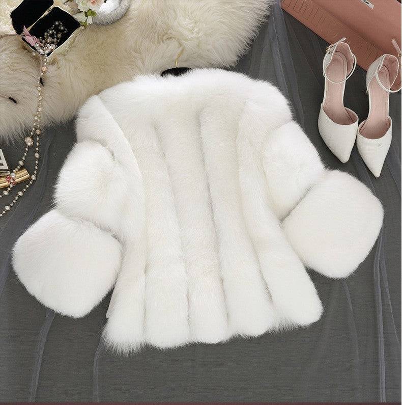 Faux Fur Women's Short-Length Coat with Stylish Stitching    