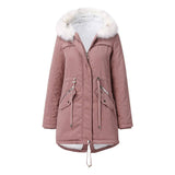 White Fur Collar Parka: Women's Mid-Length Hooded Winter Coat with Cotton Padding    