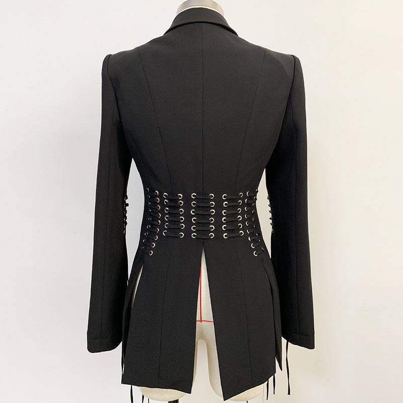 Slim Fit Coat with Elegant Metal Detail and Tie Closure    