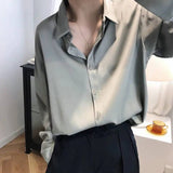 Young Style Satin Chiffon Shirt for Women - Sophisticated Solid Color Top    