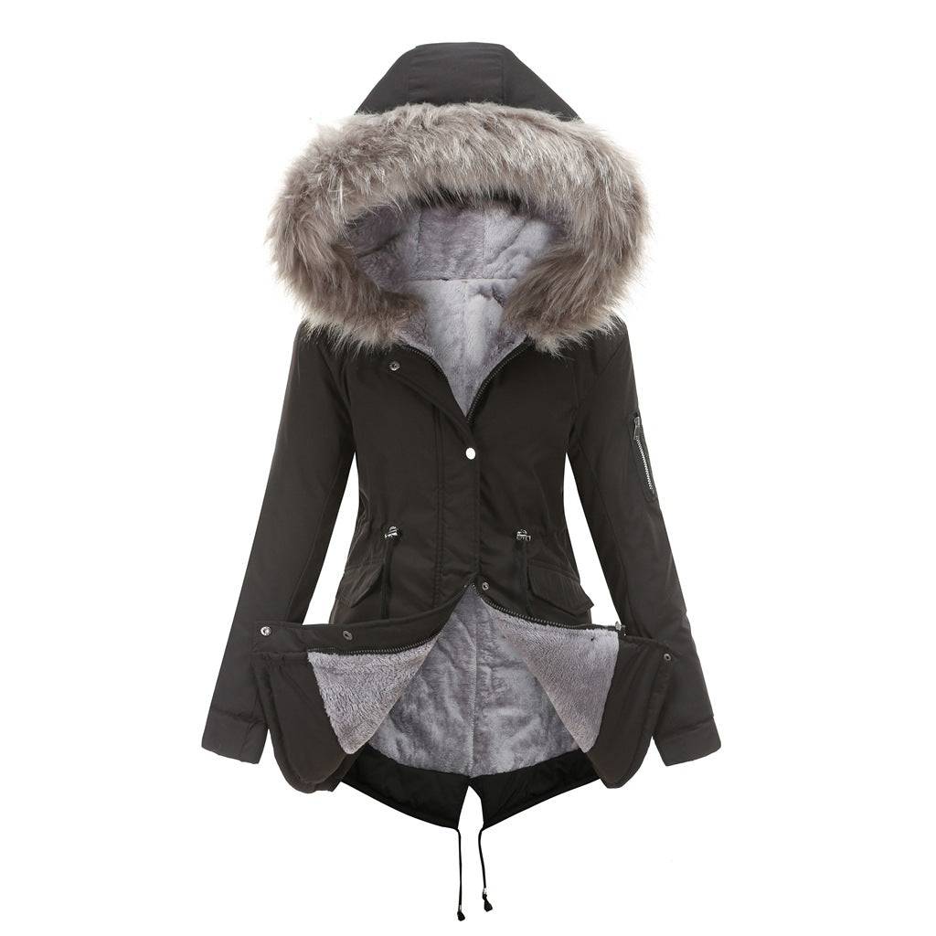 Winter Warm Fur Collar Mid-Length Hooded Women's Cotton-Padded Coat    