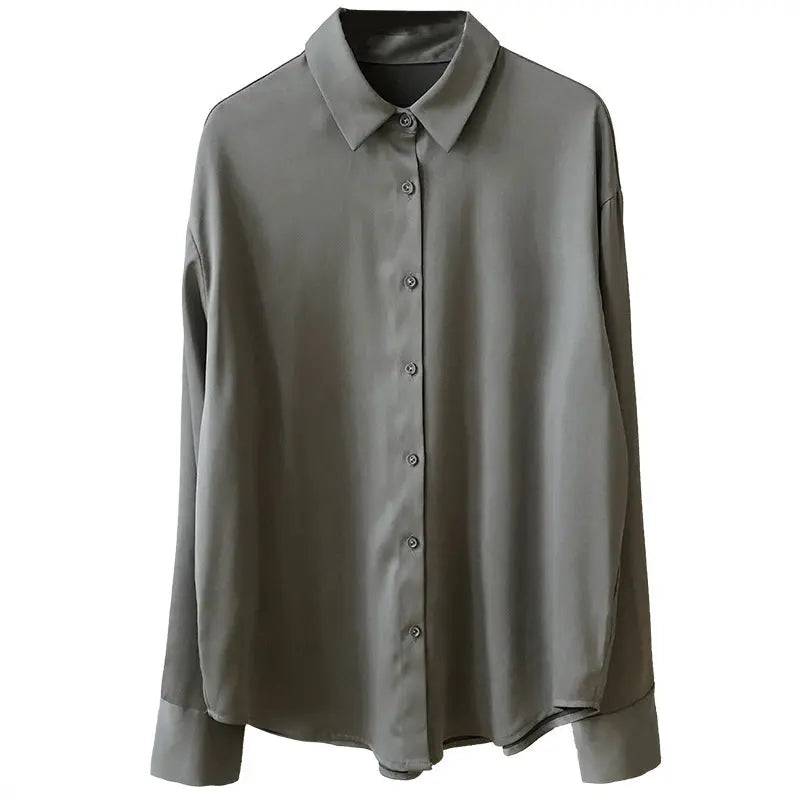 Young Style Satin Chiffon Shirt for Women - Sophisticated Solid Color Top    