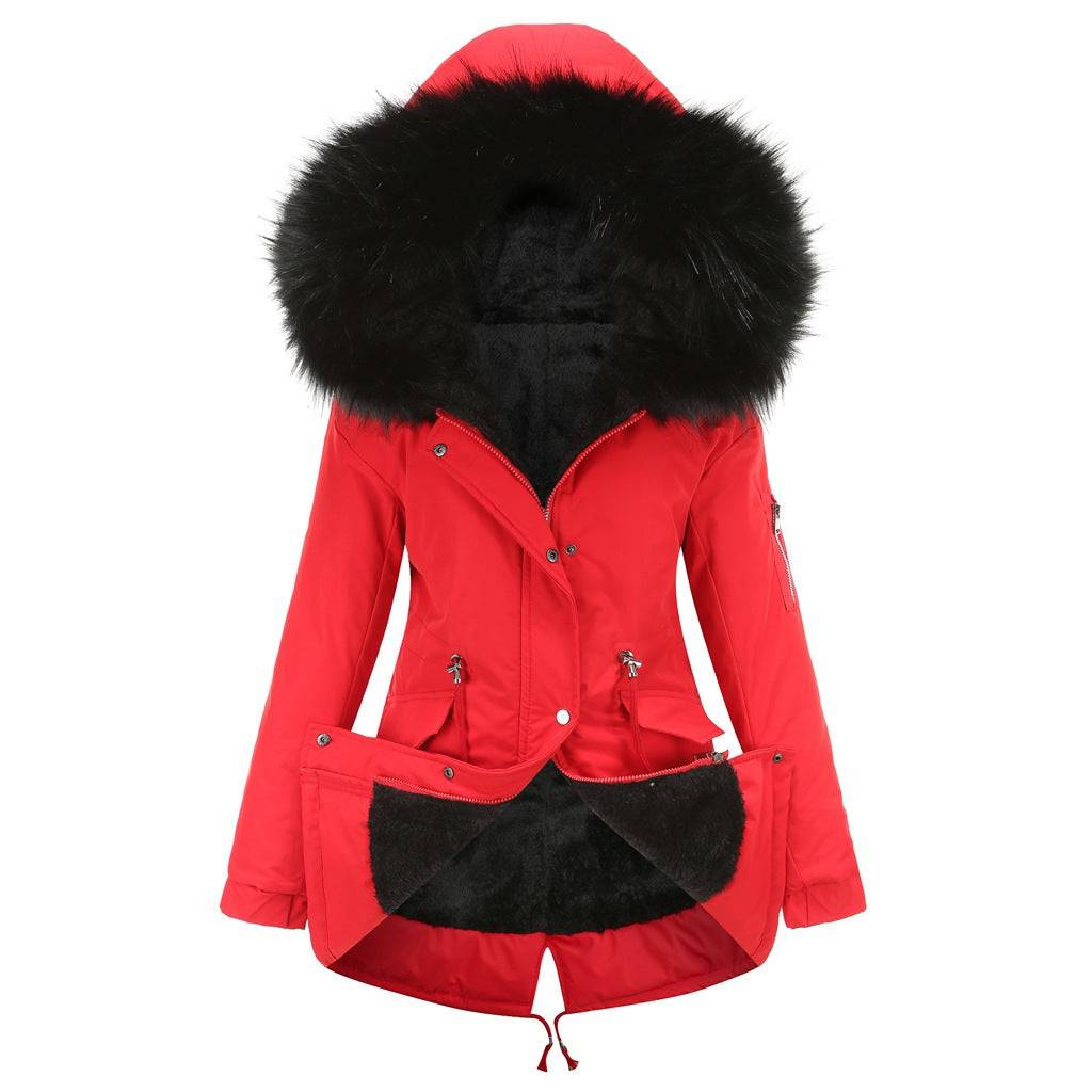 Winter Warm Fur Collar Mid-Length Hooded Women's Cotton-Padded Coat    