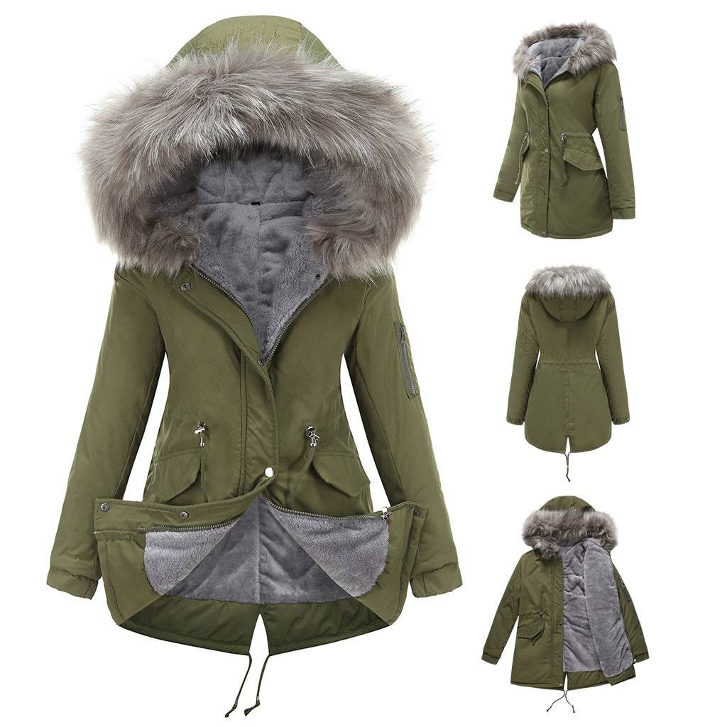 Winter Warm Fur Collar Mid-Length Hooded Women's Cotton-Padded Coat    