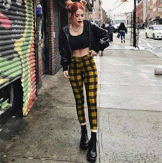 Trendy High Waist Plaid Leggings for Women - Stylish Stretch Pants    