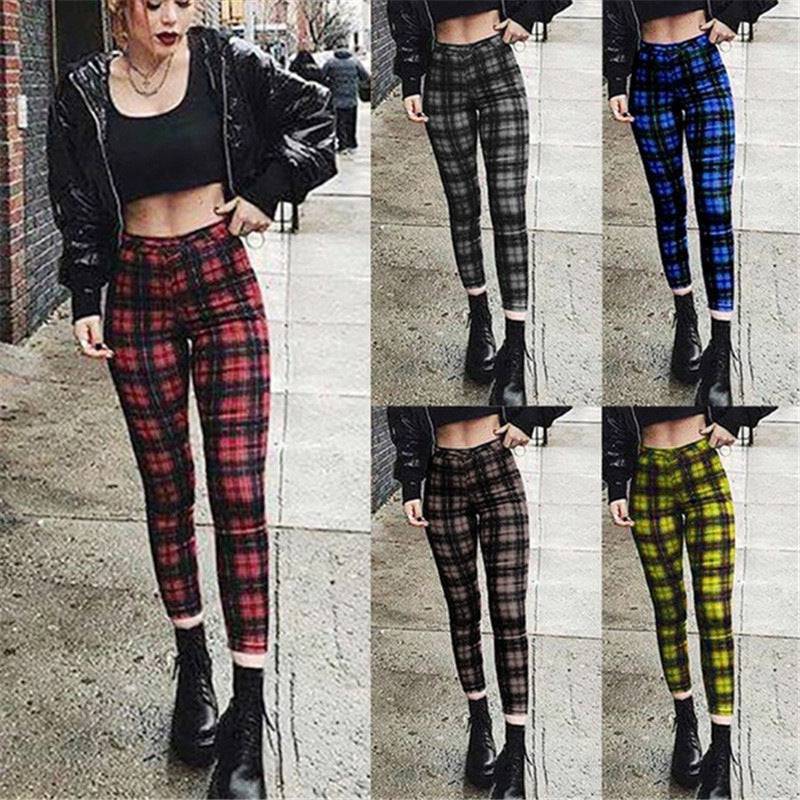 Trendy High Waist Plaid Leggings for Women - Stylish Stretch Pants    