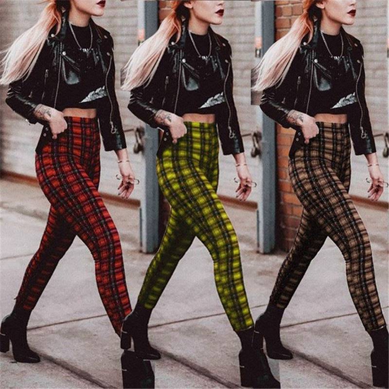 Trendy High Waist Plaid Leggings for Women - Stylish Stretch Pants    