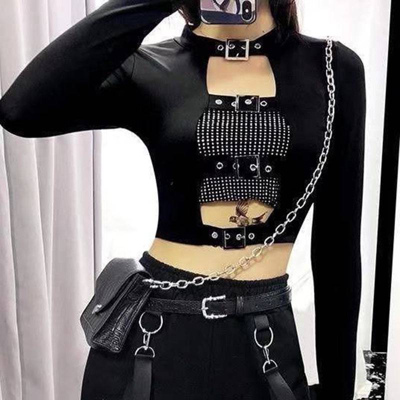 Sexy Long Sleeve Cutout Crop Top for Spring    