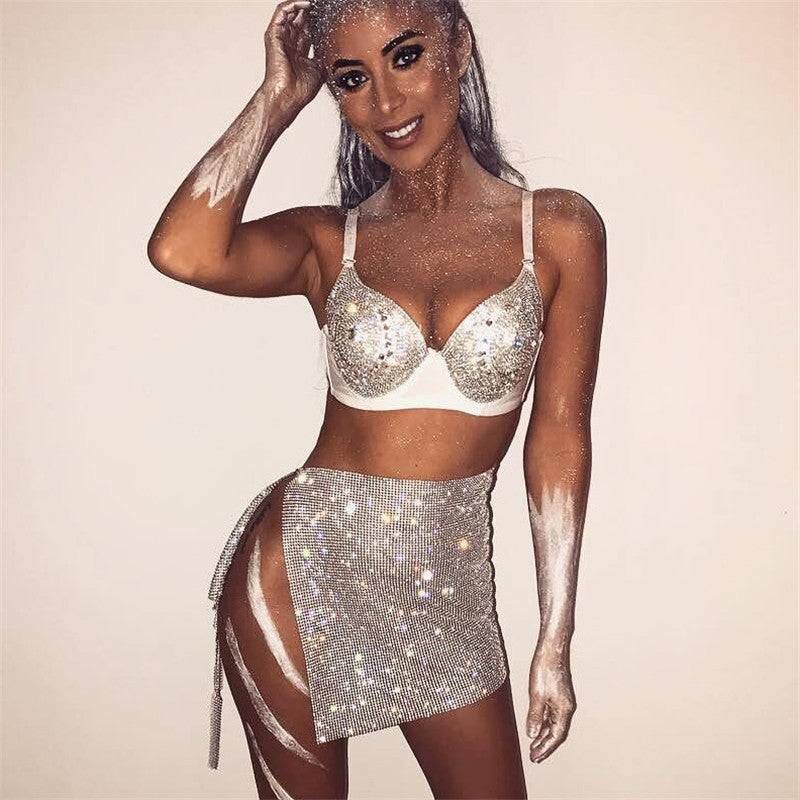 Rhinestone Embellished Hipster Slit Skirt    