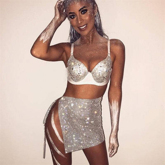 Rhinestone Embellished Hipster Slit Skirt    