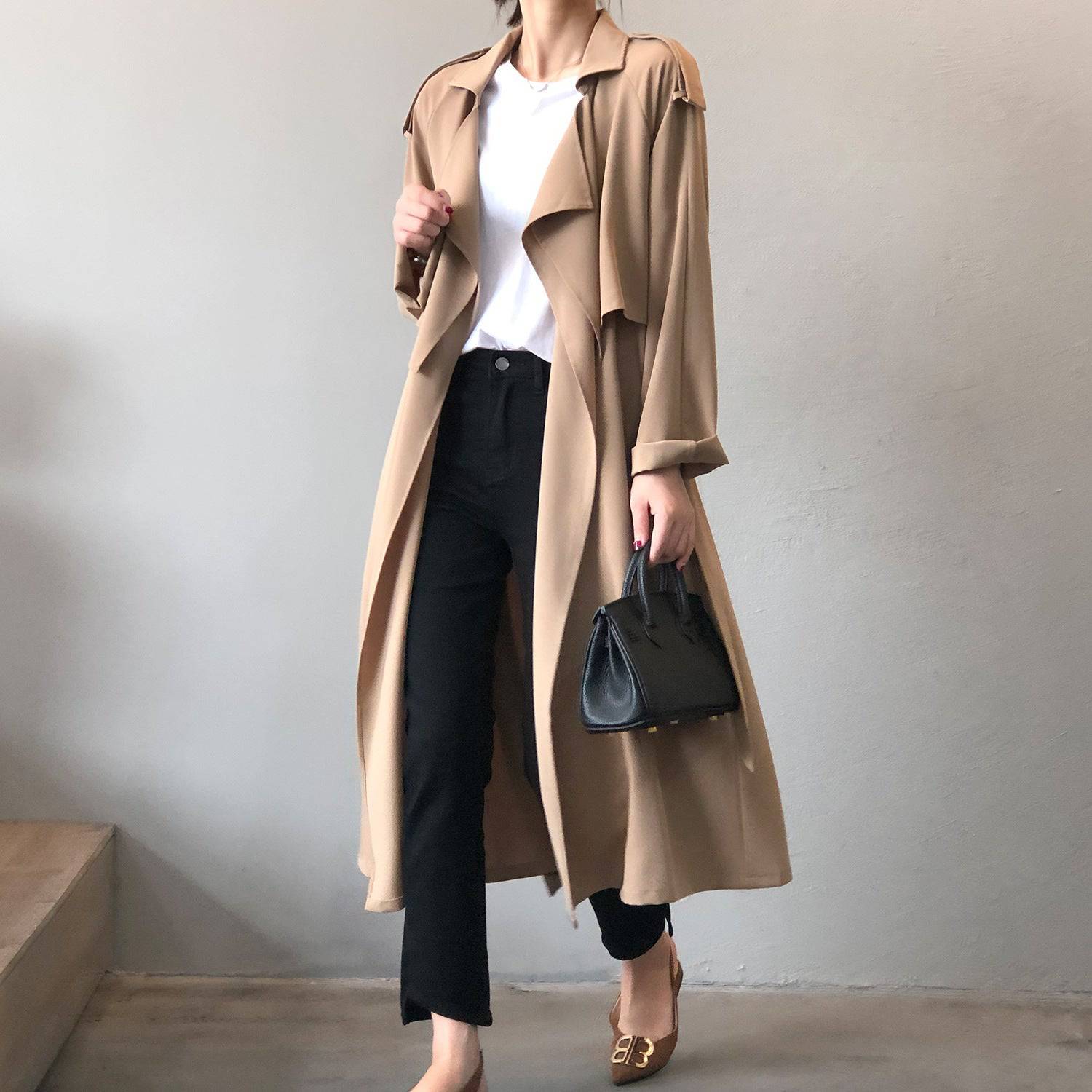 Vintage Oversized Women's Trench Coat with Long and Elegant Design    