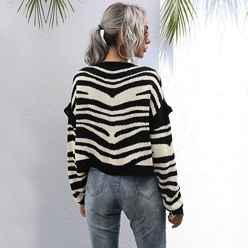 Zebra Print Knit Cardigan Sweater for Women    