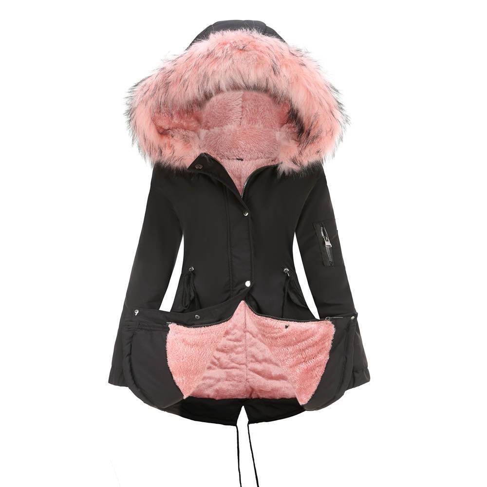 Winter Warm Fur Collar Mid-Length Hooded Women's Cotton-Padded Coat    