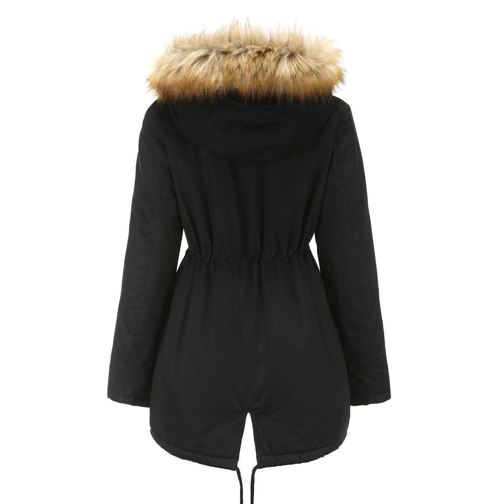 New Size Fleece Lined Coat Hooded Fur Collar Winter Warm Coat Plus Size Women Cotton-Padded Jacket    