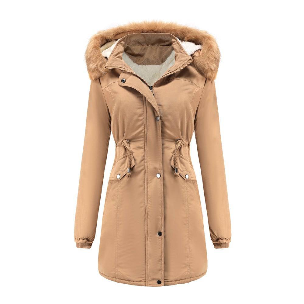 Women's Plus Size Winter Coat with Detachable Hat and Fur Collar    