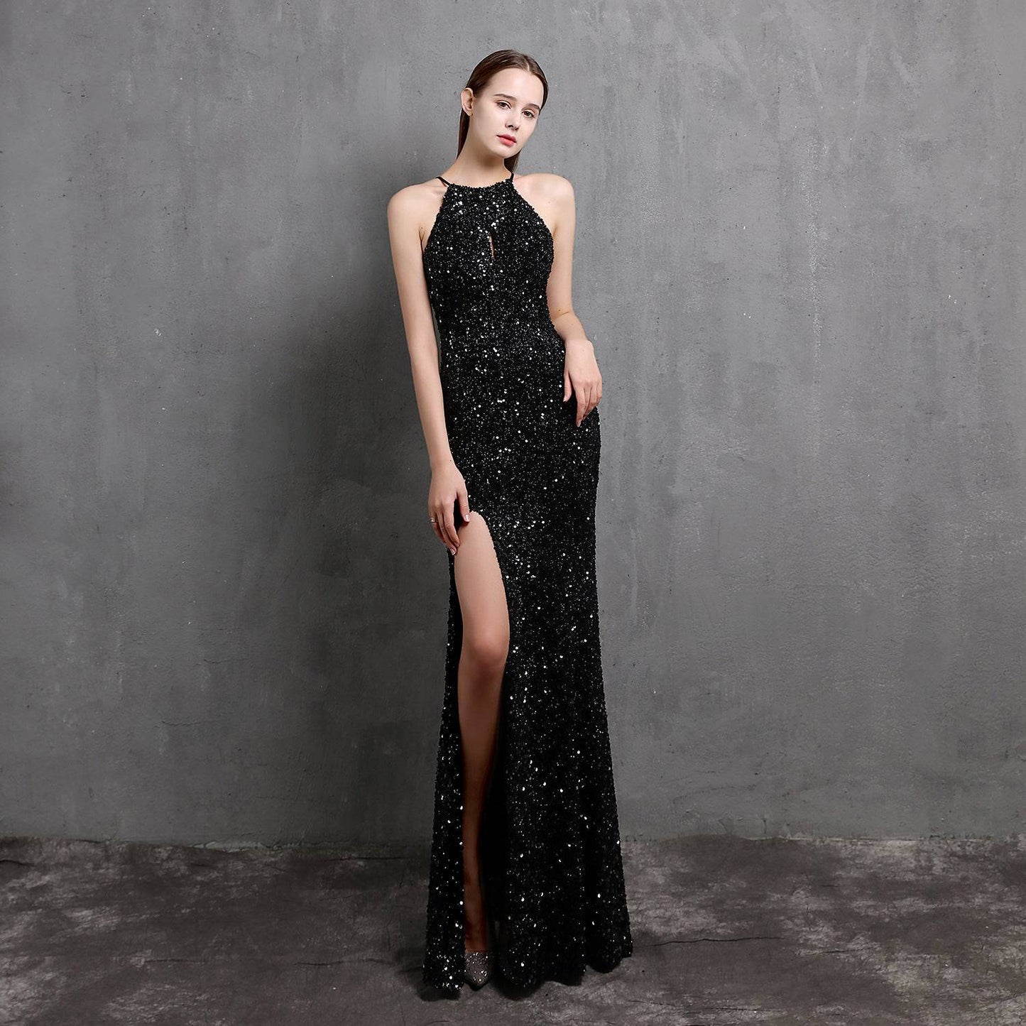 Glamorous Colorful Sequin Evening Dress with Rhinestone Element    