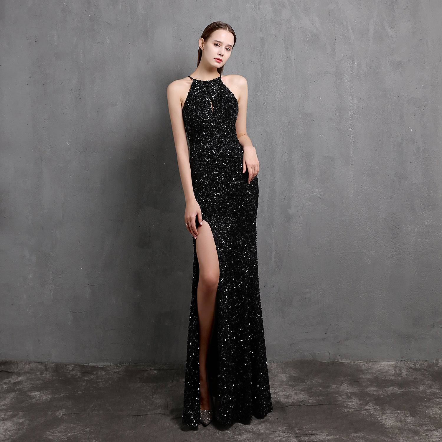 Glamorous Colorful Sequin Evening Dress with Rhinestone Element    