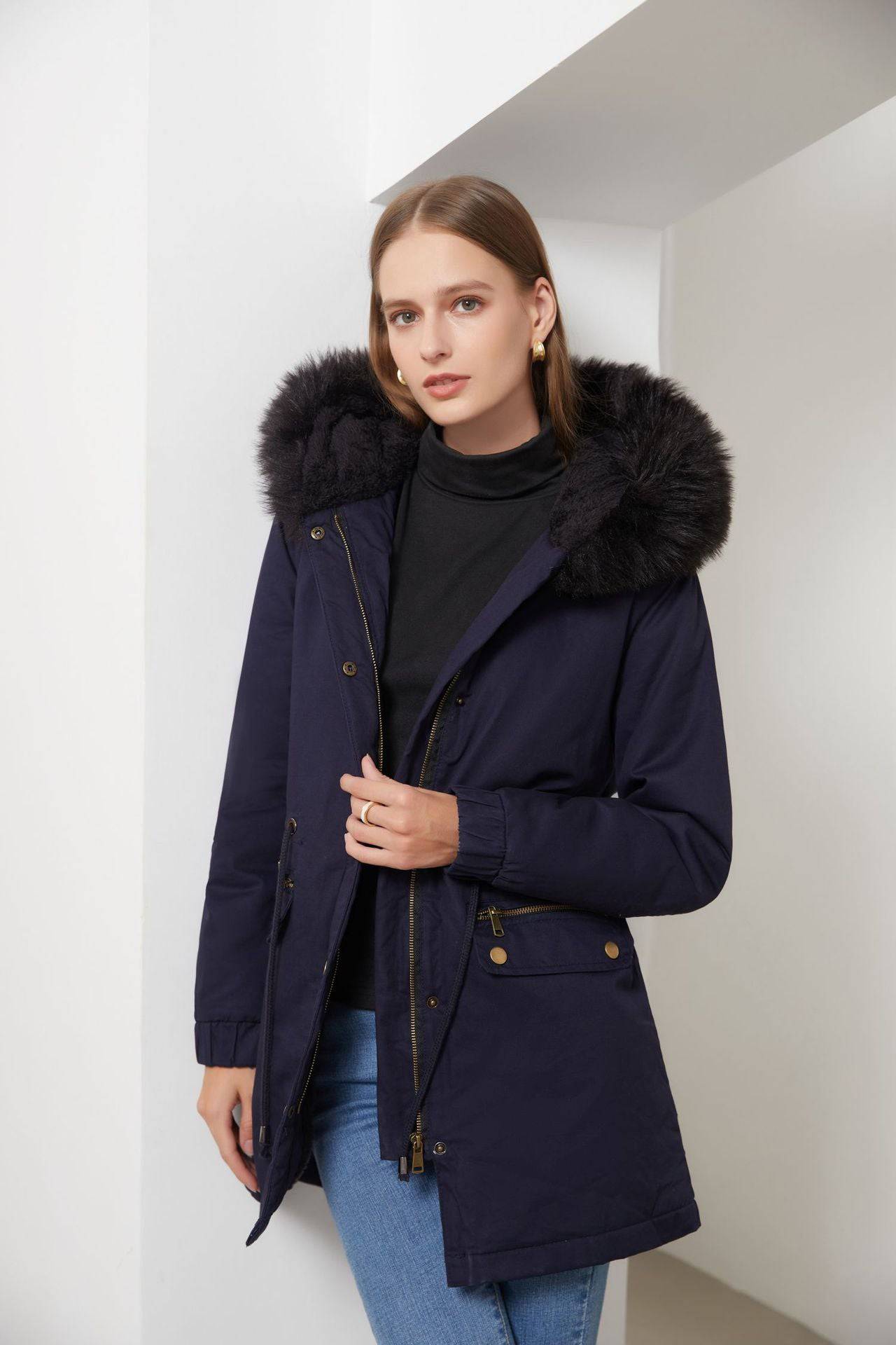 Warm and Stylish Plus Size Fur Collar Parka    