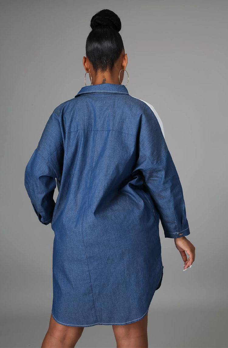 Women's Plus Size Blue Denim Long-Sleeve Shirt    