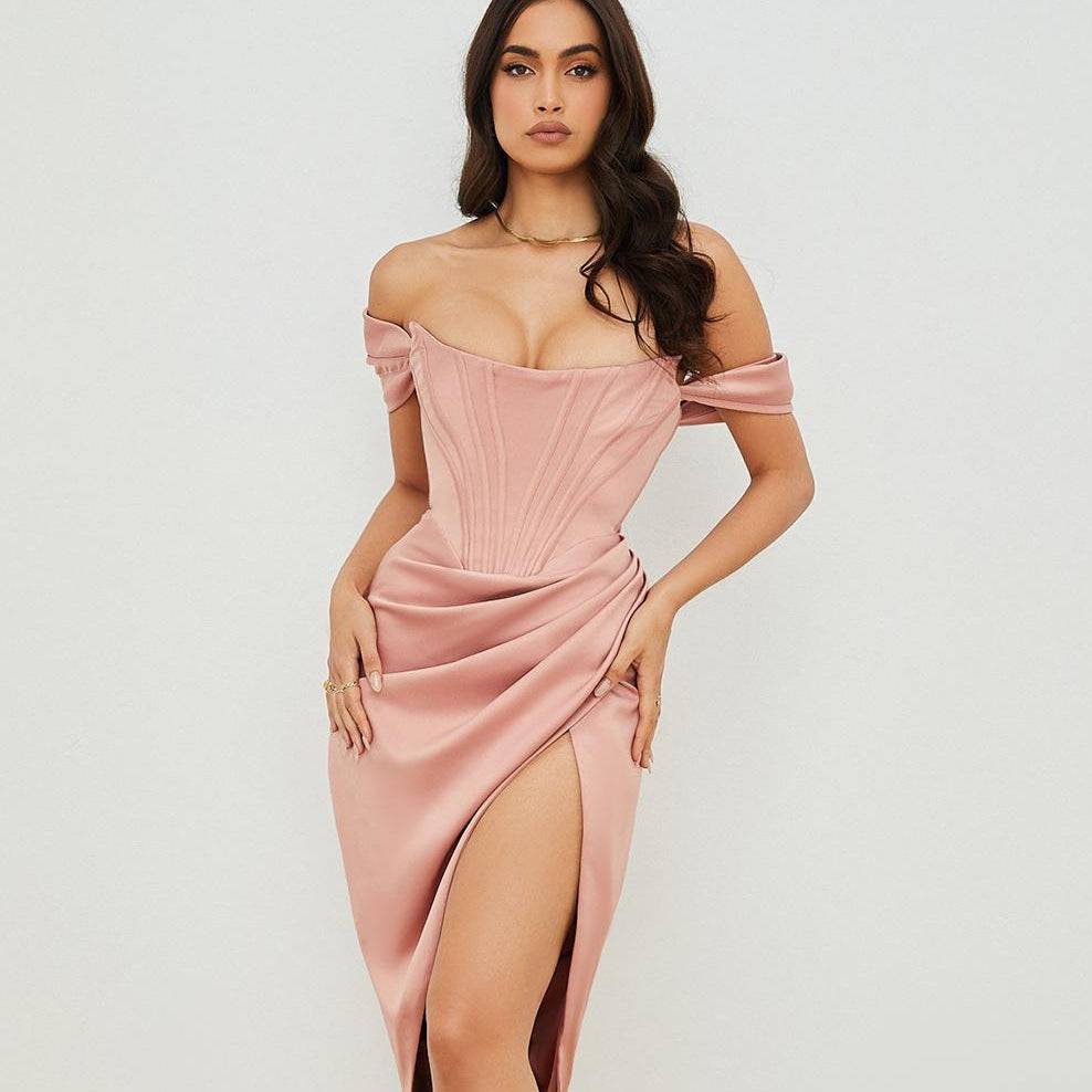 Sultry Off-Shoulder High-Low Bodycon Party Dress    